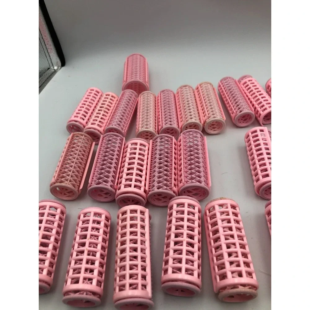 Vintage Mixed Lot Pink Plastic Snap-On Hair Curler Rollers Wire‎ mesh 6 pins